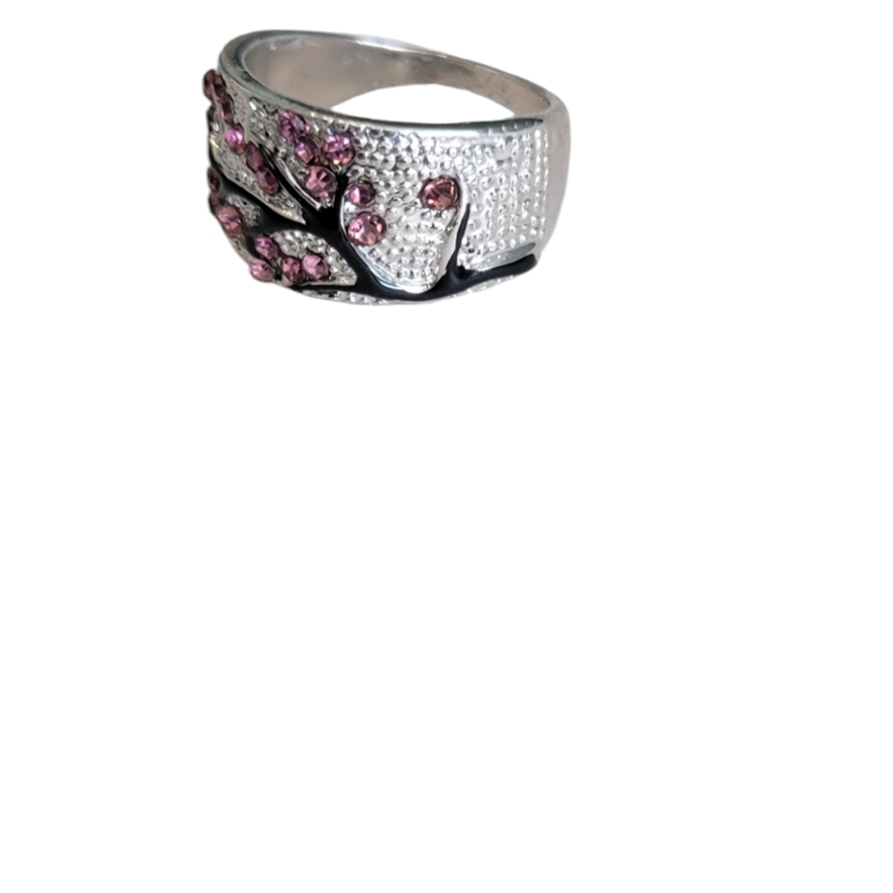 😁Elegant Sterling Silver Cherry Blossom Ring With Pink Gemstones, Sizes 6,7,8 - Picture 4 of 5